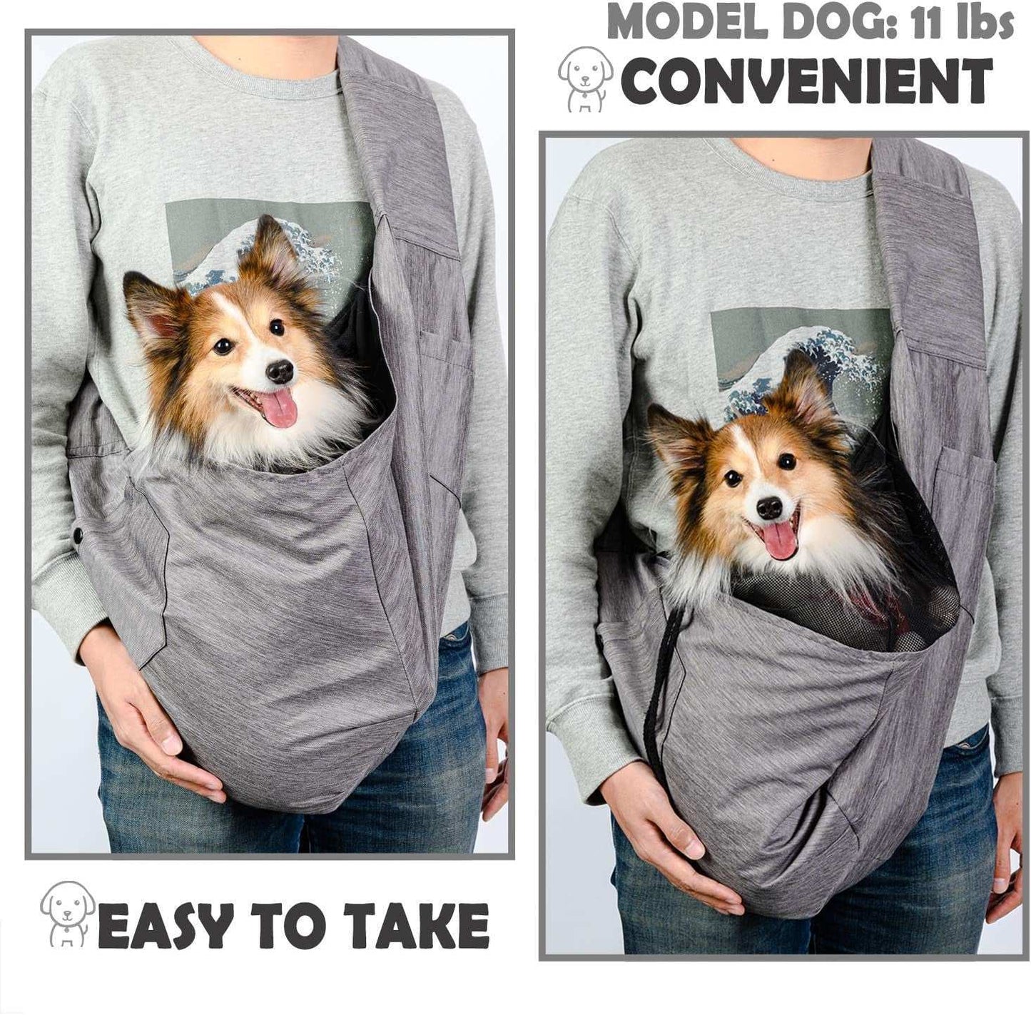 Dog Sling Carrier for Small and Medium Dogs 10-17 Lbs with Comfortable Adjustable Padded Shoulder Breathable Mesh for Travel Hands Free Daily Walk Outdoor Activities PDS08G