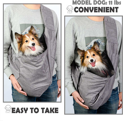 Dog Sling Carrier for Small and Medium Dogs 10-17 Lbs with Comfortable Adjustable Padded Shoulder Breathable Mesh for Travel Hands Free Daily Walk Outdoor Activities PDS08G