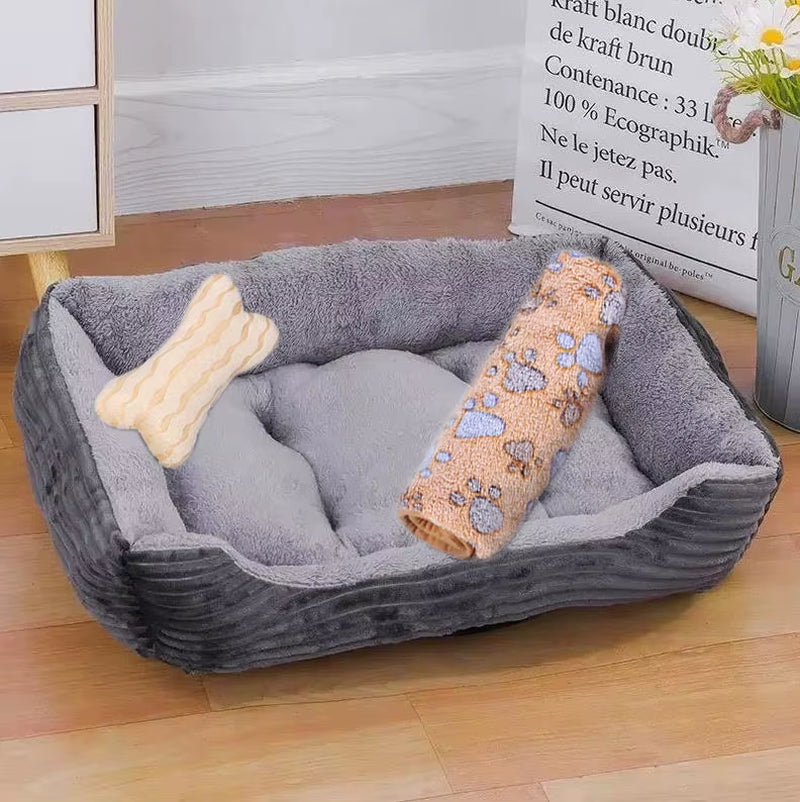 Pet Cat Dog Bed Cozy Square Plush Kennel Puppy Sofa Bed Cushion Pet Product Accessories for Small Medium Animal Doghouse