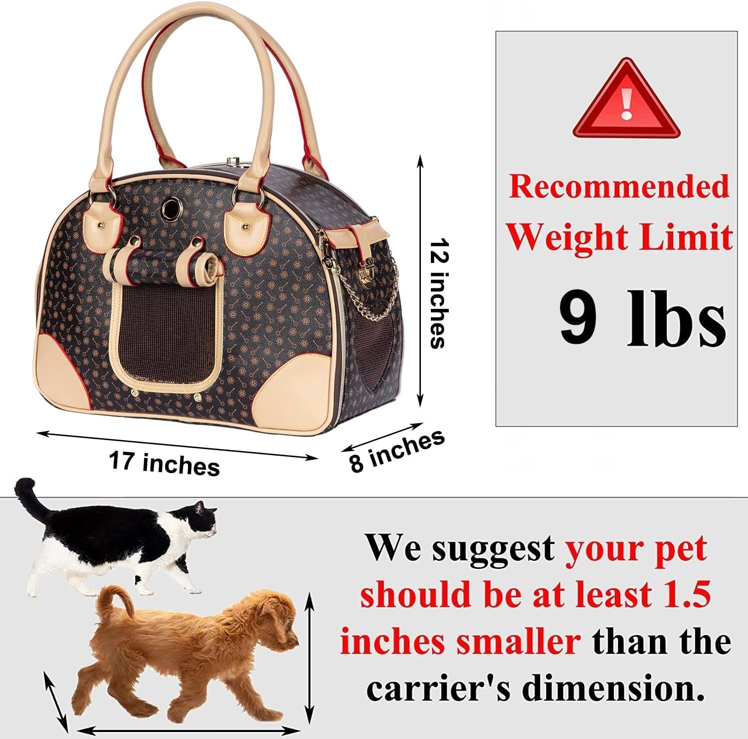 Luxury Pet Carrier, Puppy Small Dog Carrier, Cat Carrier Bag, Waterproof Premium PU Leather Carrying Handbag for Outdoor Travel Walking Hiking Shopping