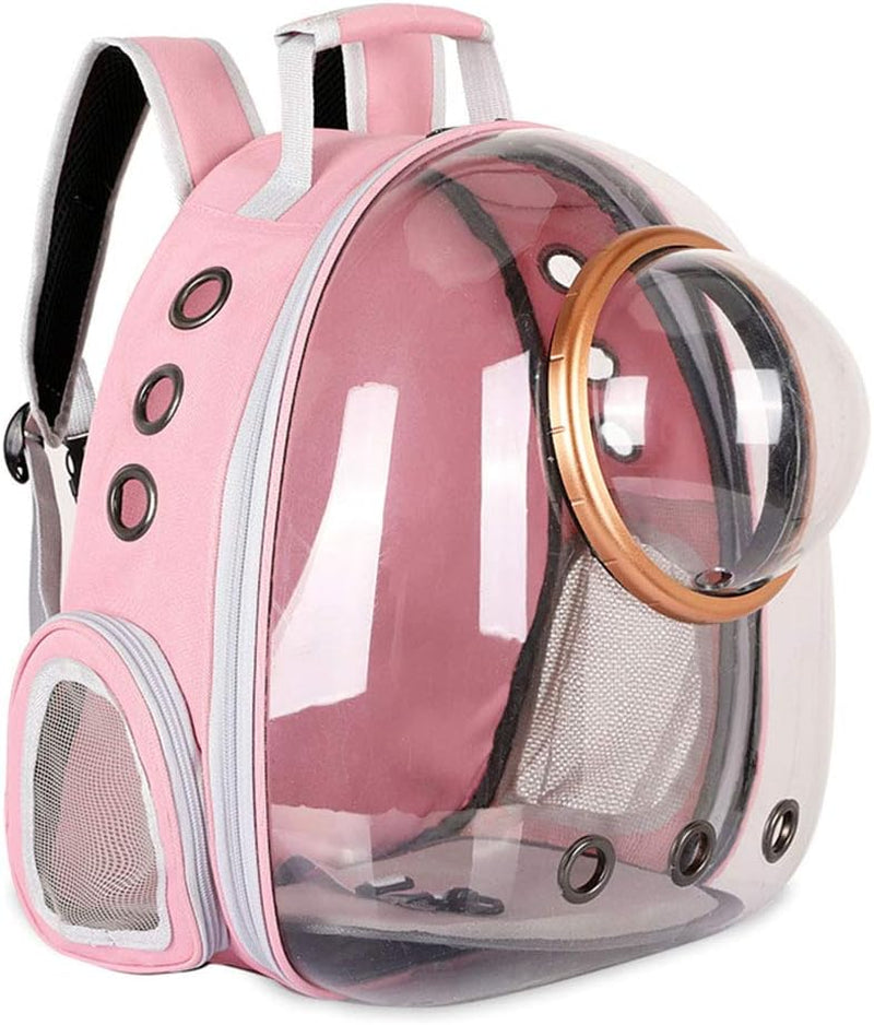 Pet Space Capsule Backpack, Small Medium Cat Puppy Dog Carrier, Transparent Breathable Heat Proof, Pet Carrier for Travel Hiking Walking Camping (Pink)