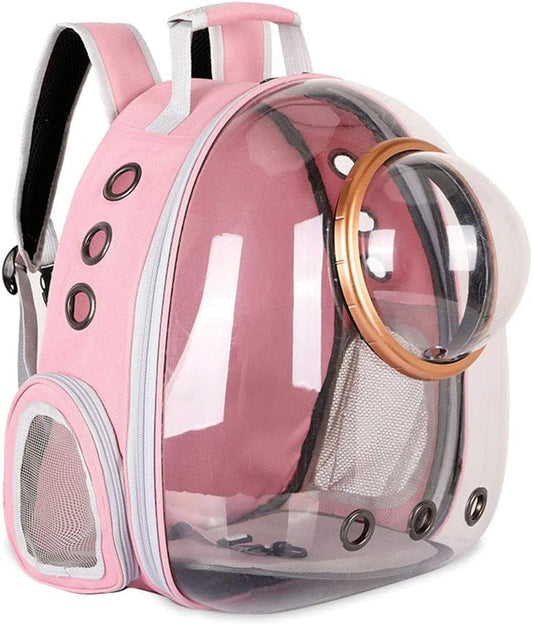 Pet Space Capsule Backpack, Small Medium Cat Puppy Dog Carrier, Transparent Breathable Heat Proof, Pet Carrier for Travel Hiking Walking Camping (Pink)