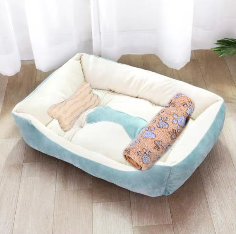 Pet Cat Dog Bed Cozy Square Plush Kennel Puppy Sofa Bed Cushion Pet Product Accessories for Small Medium Animal Doghouse