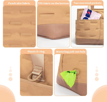 Dog Carrier Bag Warm,Dog Tote Bag Pet Carrier with Pockets, Cat Carrier Pouch -Adjustable Safety Leash, Poop Dispenser, Waterproof TPU Bottom,Khaki