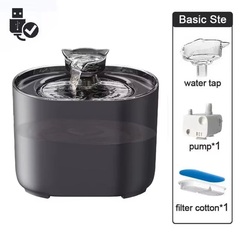 2.2L Electric Pet Cat Water Fountain with Sensor Automatic Pet Water Dispenser with Recirculating Filtration System Cat Bowl