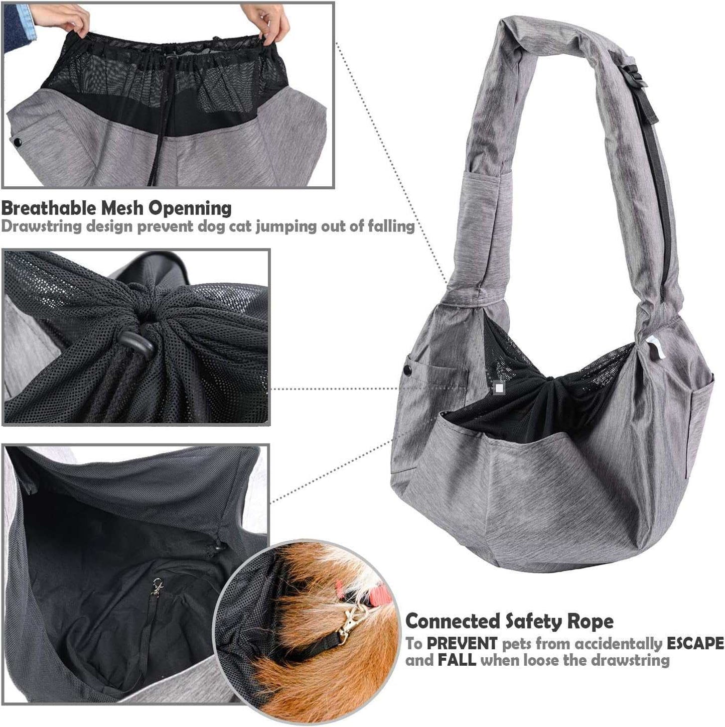 Dog Sling Carrier for Small and Medium Dogs 10-17 Lbs with Comfortable Adjustable Padded Shoulder Breathable Mesh for Travel Hands Free Daily Walk Outdoor Activities PDS08G