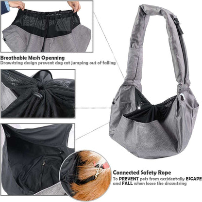 Dog Sling Carrier for Small and Medium Dogs 10-17 Lbs with Comfortable Adjustable Padded Shoulder Breathable Mesh for Travel Hands Free Daily Walk Outdoor Activities PDS08G