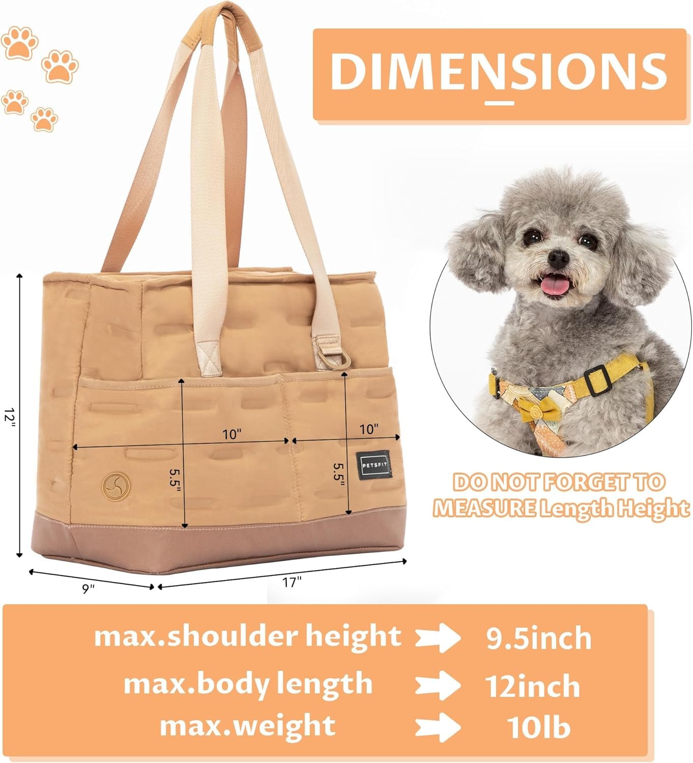 Dog Carrier Bag Warm,Dog Tote Bag Pet Carrier with Pockets, Cat Carrier Pouch -Adjustable Safety Leash, Poop Dispenser, Waterproof TPU Bottom,Khaki