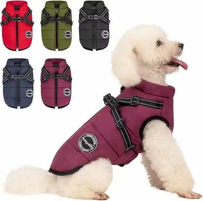 Pet Dog Coat with Harness Winter Cat Waterproof Coat Zipper Dog Jacket with Reflective Harness for Smal Medium Large Dogs