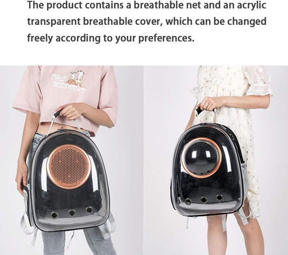 Pet Space Capsule Backpack, Small Medium Cat Puppy Dog Carrier, Transparent Breathable Heat Proof, Pet Carrier for Travel Hiking Walking Camping (Pink)