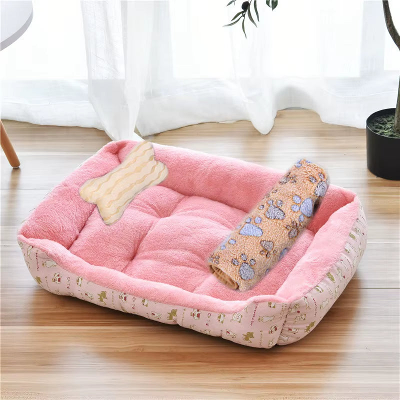 Pet Cat Dog Bed Cozy Square Plush Kennel Puppy Sofa Bed Cushion Pet Product Accessories for Small Medium Animal Doghouse