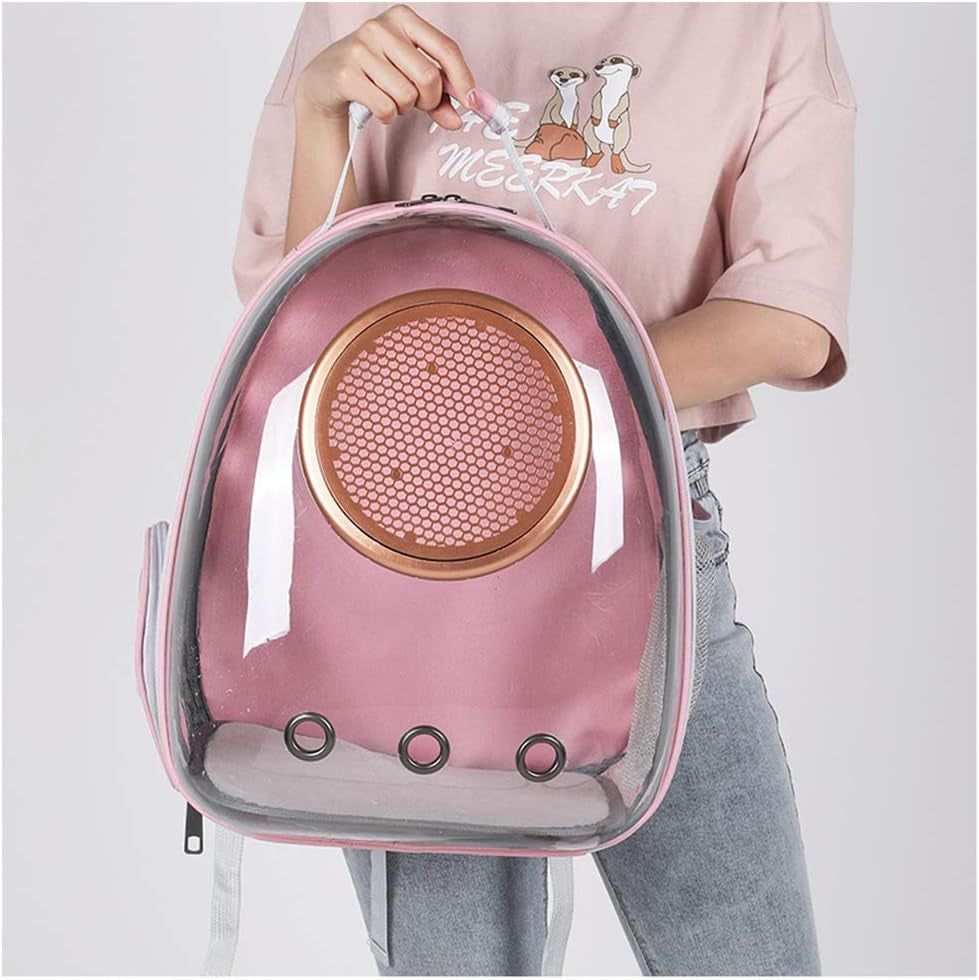 Pet Space Capsule Backpack, Small Medium Cat Puppy Dog Carrier, Transparent Breathable Heat Proof, Pet Carrier for Travel Hiking Walking Camping (Pink)