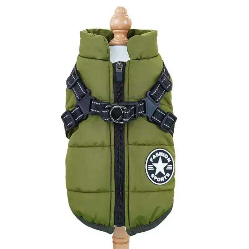 Pet Dog Coat with Harness Winter Cat Waterproof Coat Zipper Dog Jacket with Reflective Harness for Smal Medium Large Dogs