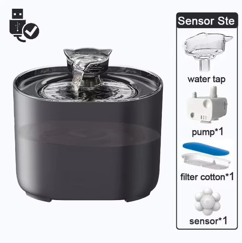 2.2L Electric Pet Cat Water Fountain with Sensor Automatic Pet Water Dispenser with Recirculating Filtration System Cat Bowl
