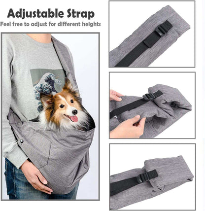 Dog Sling Carrier for Small and Medium Dogs 10-17 Lbs with Comfortable Adjustable Padded Shoulder Breathable Mesh for Travel Hands Free Daily Walk Outdoor Activities PDS08G