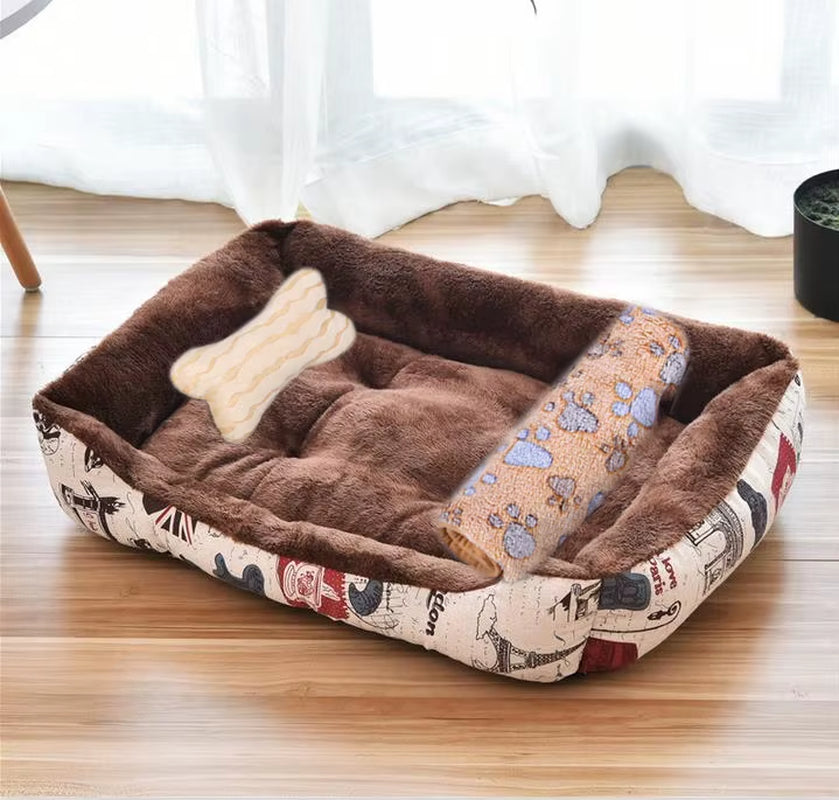 Pet Cat Dog Bed Cozy Square Plush Kennel Puppy Sofa Bed Cushion Pet Product Accessories for Small Medium Animal Doghouse