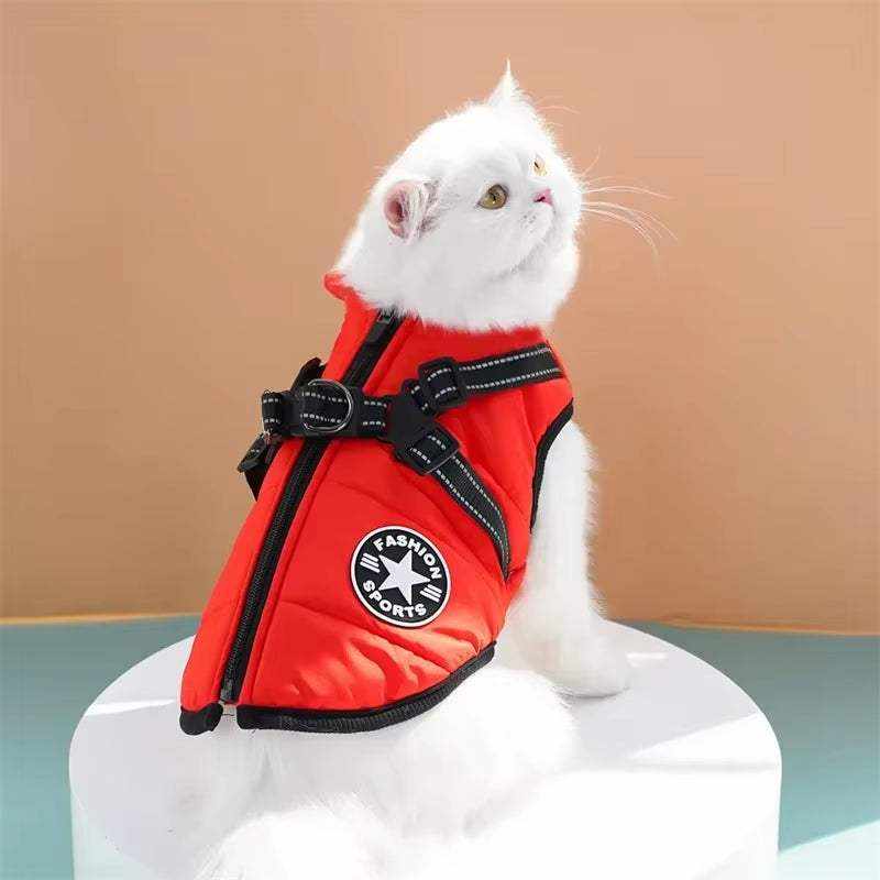 Pet Dog Coat with Harness Winter Cat Waterproof Coat Zipper Dog Jacket with Reflective Harness for Smal Medium Large Dogs