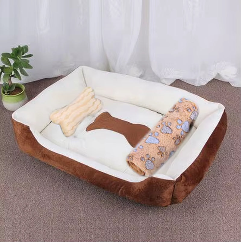 Pet Cat Dog Bed Cozy Square Plush Kennel Puppy Sofa Bed Cushion Pet Product Accessories for Small Medium Animal Doghouse
