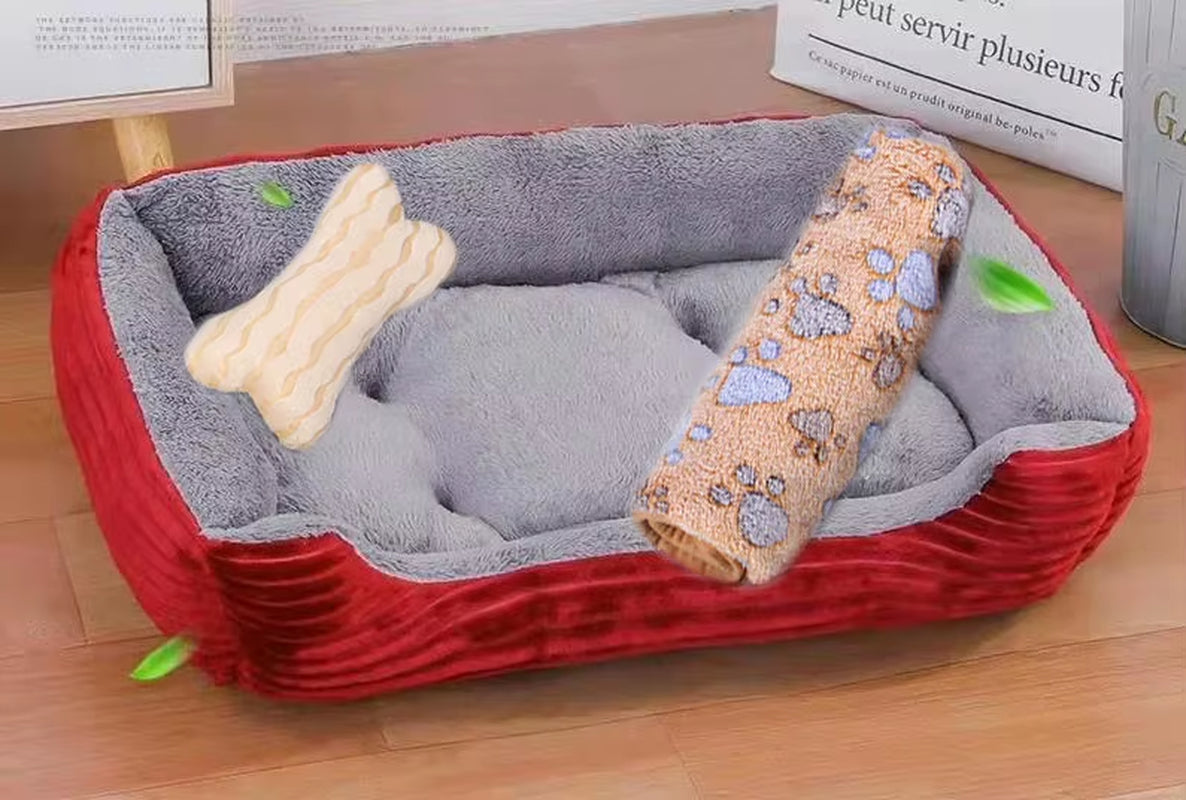 Pet Cat Dog Bed Cozy Square Plush Kennel Puppy Sofa Bed Cushion Pet Product Accessories for Small Medium Animal Doghouse