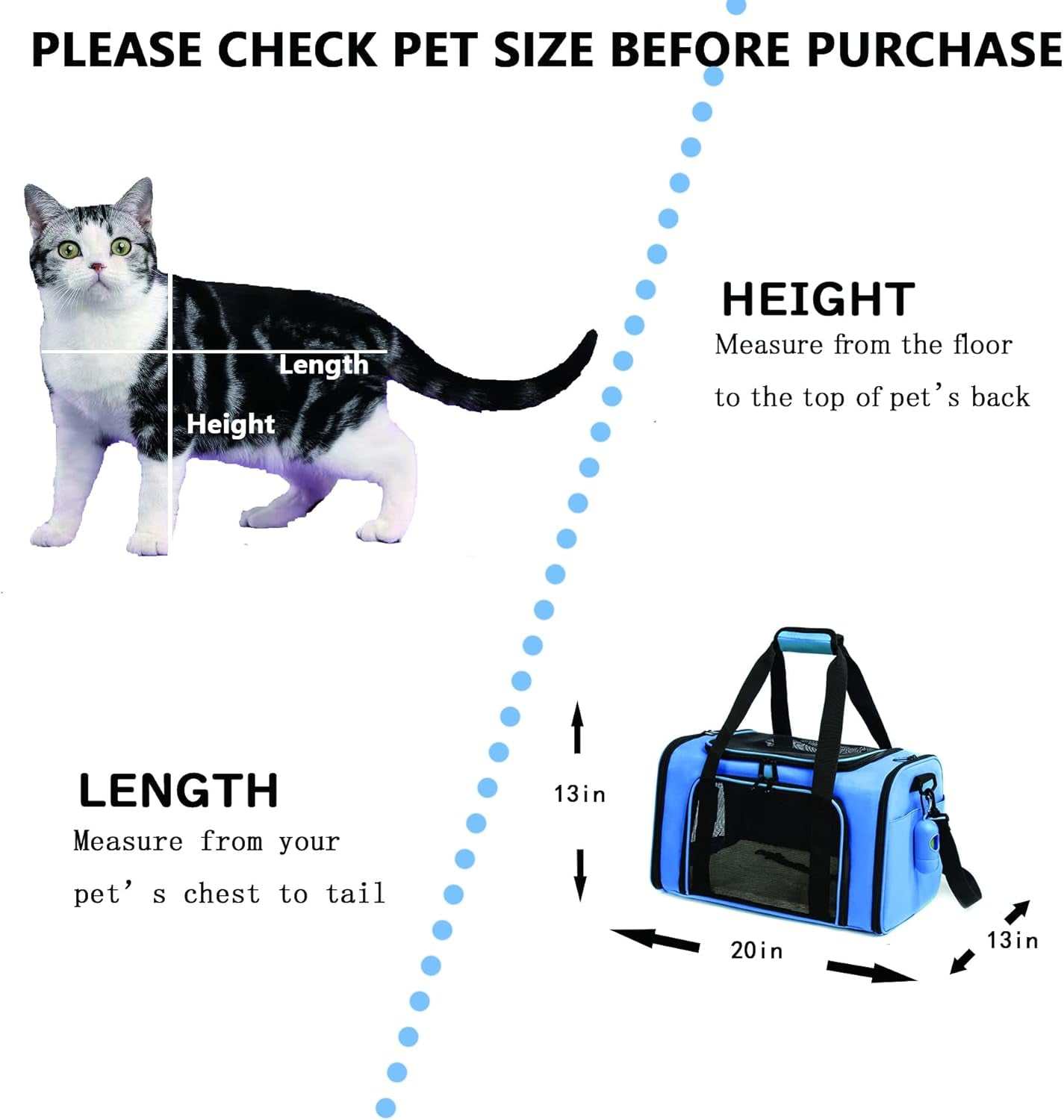 Cat Carrier Dog Carrier Pet Carrier Cat Bags for Small Medium Cats Dogs Puppies of 15 Lbs,Of Airline Approved Small Dog Bag Soft Sided,Collapsible Travel Puppy Carrier (Large, Blue)