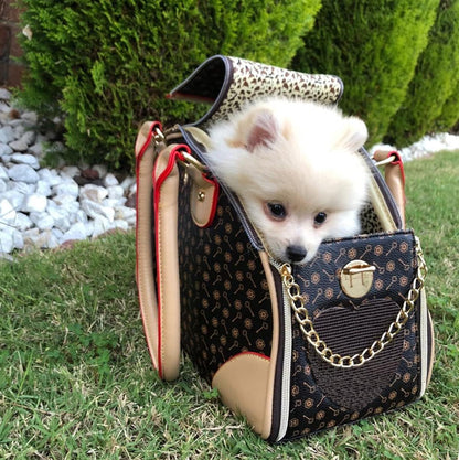 Luxury Pet Carrier, Puppy Small Dog Carrier, Cat Carrier Bag, Waterproof Premium PU Leather Carrying Handbag for Outdoor Travel Walking Hiking Shopping
