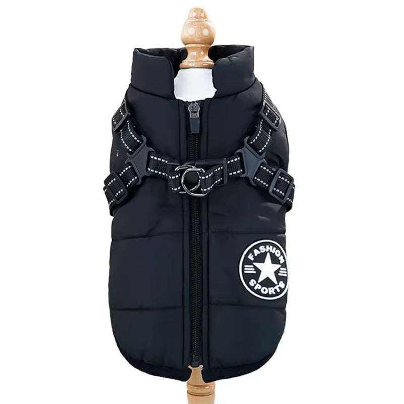 Pet Dog Coat with Harness Winter Cat Waterproof Coat Zipper Dog Jacket with Reflective Harness for Smal Medium Large Dogs