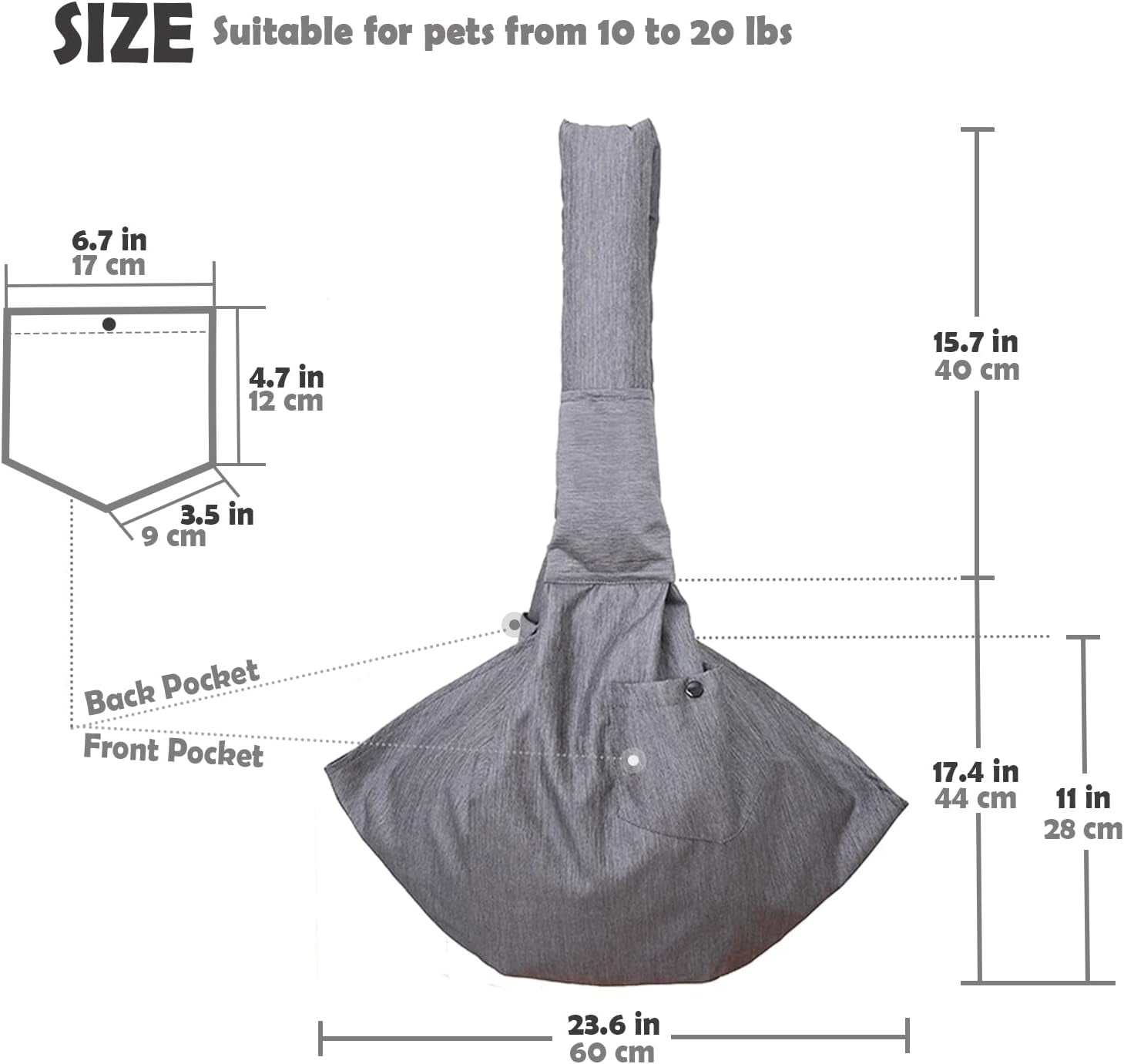 Dog Sling Carrier for Small and Medium Dogs 10-17 Lbs with Comfortable Adjustable Padded Shoulder Breathable Mesh for Travel Hands Free Daily Walk Outdoor Activities PDS08G