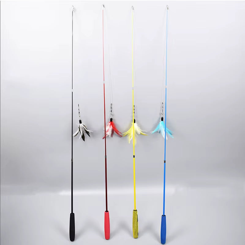 Interactive Cat Feather Toy Feather Teaser Stick Wand Pet Retractable Feather Bell Refill Replacement Catcher Product for Kitten