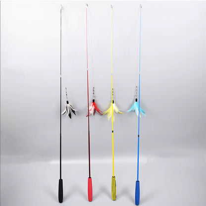 Interactive Cat Feather Toy Feather Teaser Stick Wand Pet Retractable Feather Bell Refill Replacement Catcher Product for Kitten