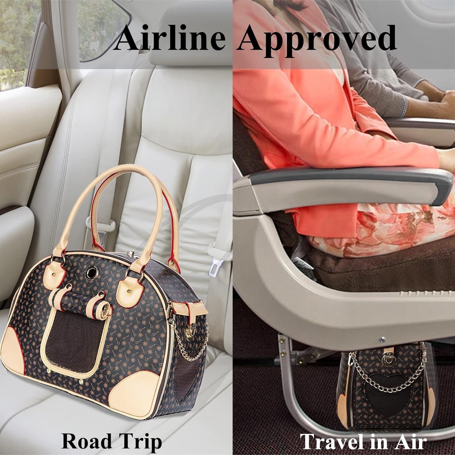 Luxury Pet Carrier, Puppy Small Dog Carrier, Cat Carrier Bag, Waterproof Premium PU Leather Carrying Handbag for Outdoor Travel Walking Hiking Shopping