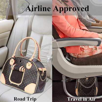 Luxury Pet Carrier, Puppy Small Dog Carrier, Cat Carrier Bag, Waterproof Premium PU Leather Carrying Handbag for Outdoor Travel Walking Hiking Shopping