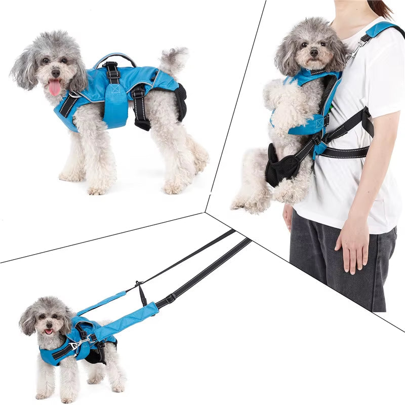 4-In-1 Function Dog Chest Backpack Breathable Reflective Dog Harness with Walking Lead Outdoor Puppy Handbag Pet Harness Carrier