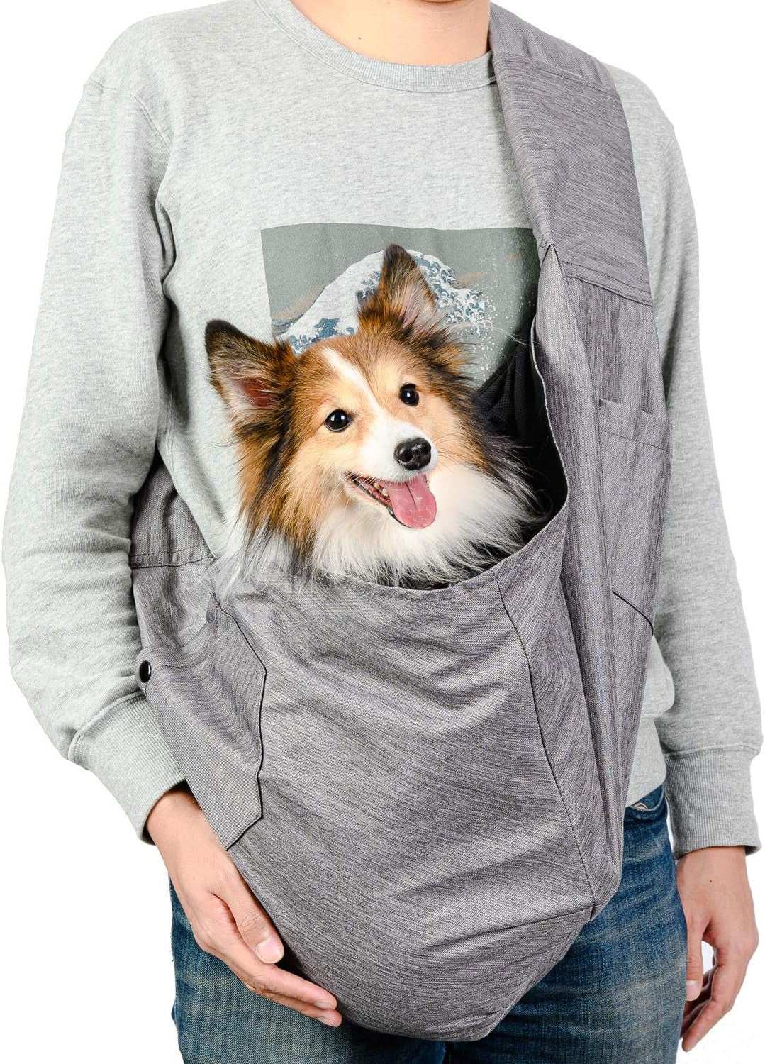 Dog Sling Carrier for Small and Medium Dogs 10-17 Lbs with Comfortable Adjustable Padded Shoulder Breathable Mesh for Travel Hands Free Daily Walk Outdoor Activities PDS08G