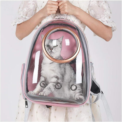 Pet Space Capsule Backpack, Small Medium Cat Puppy Dog Carrier, Transparent Breathable Heat Proof, Pet Carrier for Travel Hiking Walking Camping (Pink)