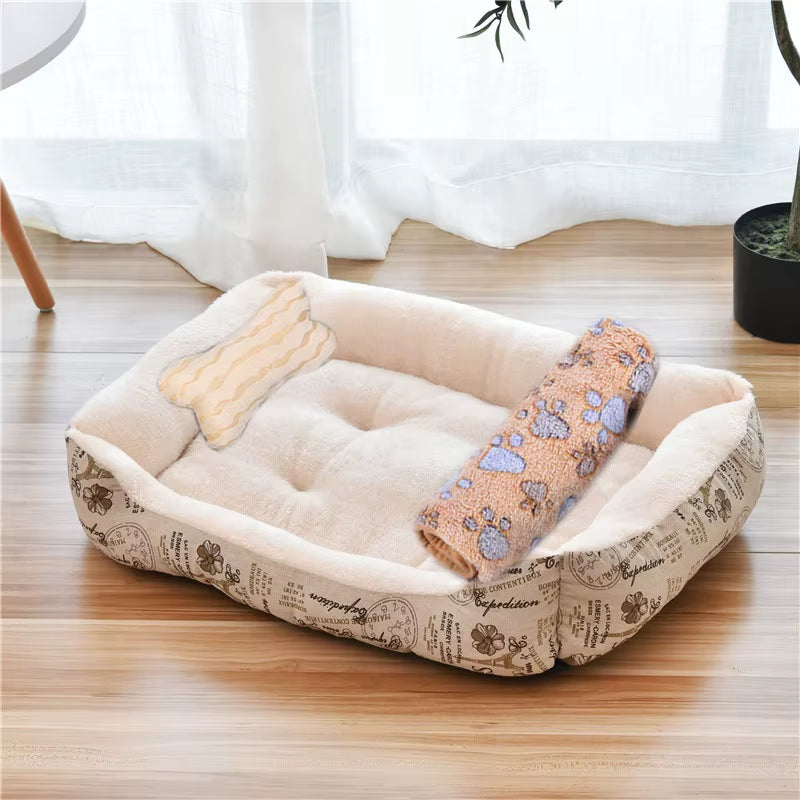 Pet Cat Dog Bed Cozy Square Plush Kennel Puppy Sofa Bed Cushion Pet Product Accessories for Small Medium Animal Doghouse